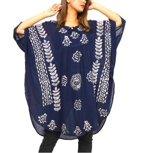 Navy Tribal Leaf Print Kaftan New For 2021